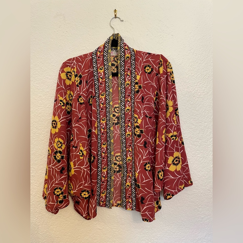 Free People Kona Print Kimono Vintage Look OS